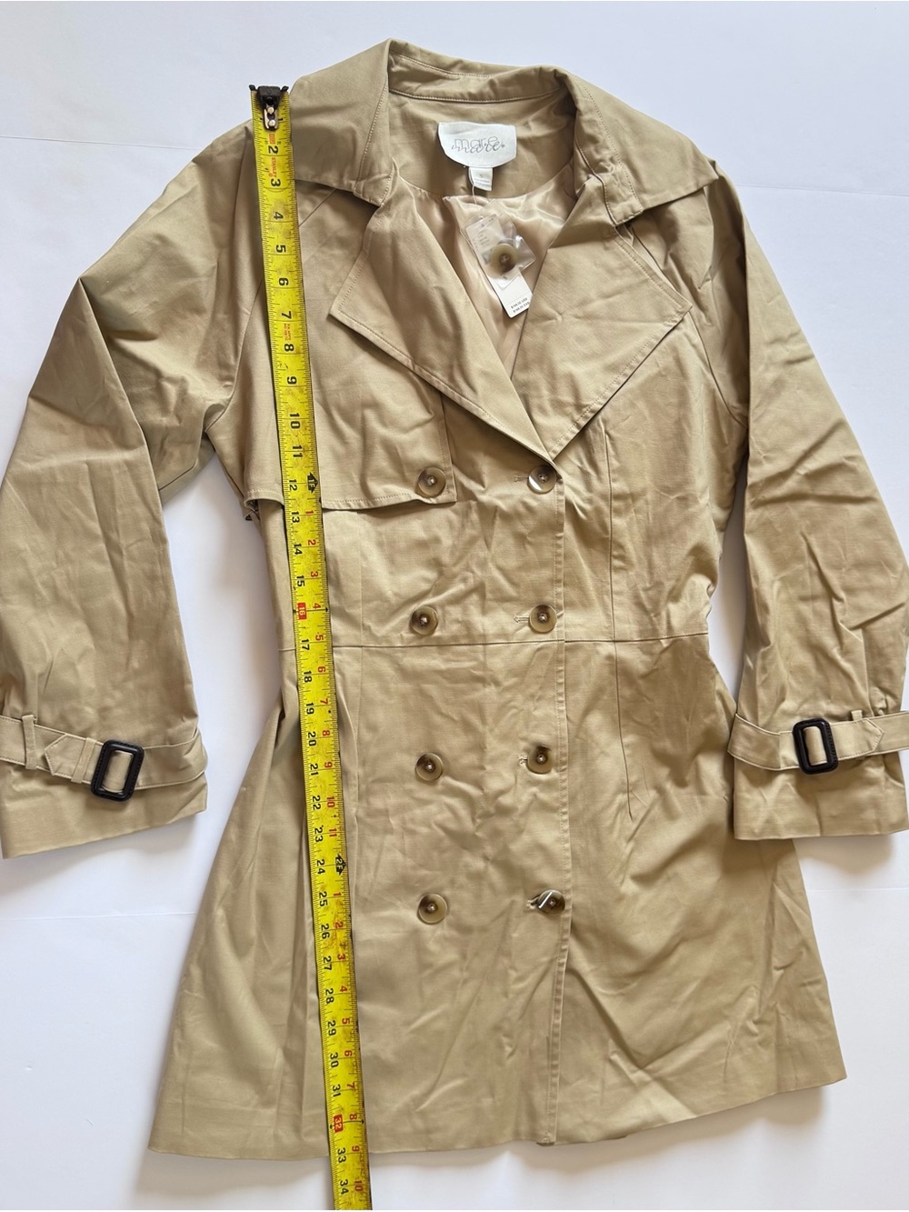 Anthropologie Women's Beige Double-Breasted Trench Coat Dress,Size Small - Picture 5 of 9